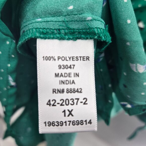 Catherines Blue Cafe Umbrella Novelty 3/4 Sleeved Buttoned Down Blouse 1x - Picture 8 of 9